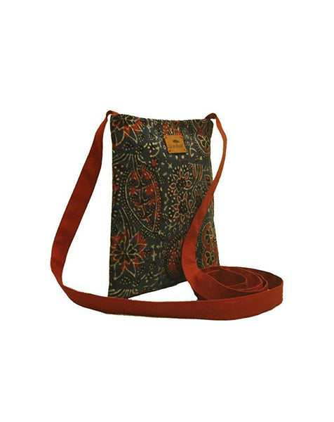 Eco-friendly Women's Ajrakh Sling Bag with Blue, White, Red and Black Print