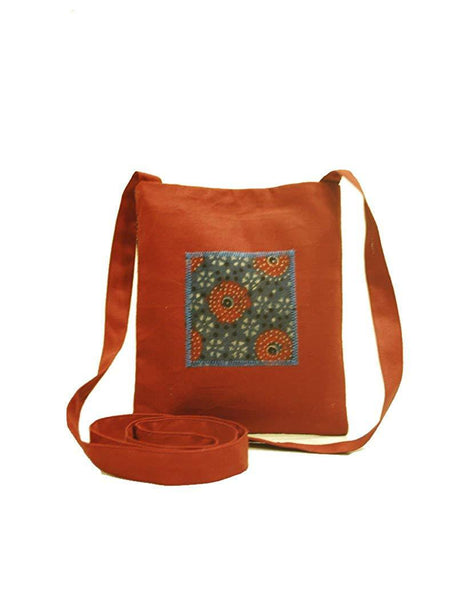 Eco-friendly Women's Ajrakh Sling Bag (Blue with Red Circles)