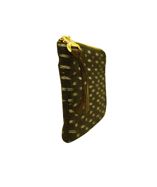 Eco-friendly Women's Ikat Printed Black Color Coin Pouch With Zip
