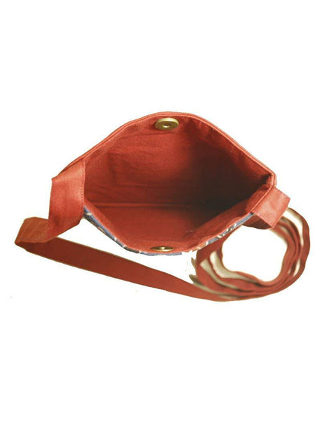Eco-friendly Women's Ajrakh Sling Bag (Blue with Red Circles)