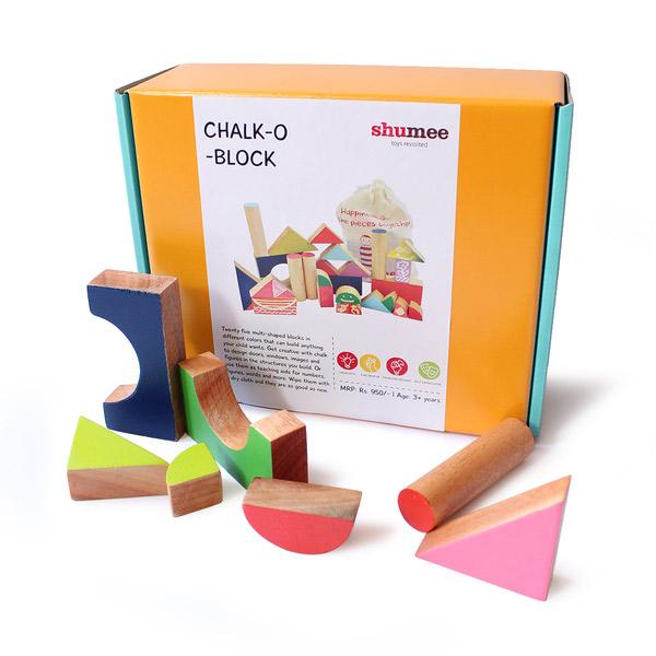 Wooden Chalk-O-Block Toys Set - 100% Safe, Natural & Eco-friendly