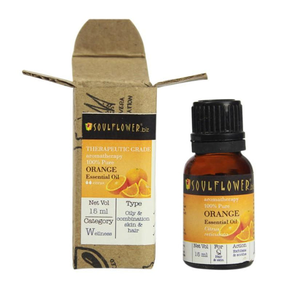 Soulflower Orange Essential Oil for Hair and Skin, 15ml