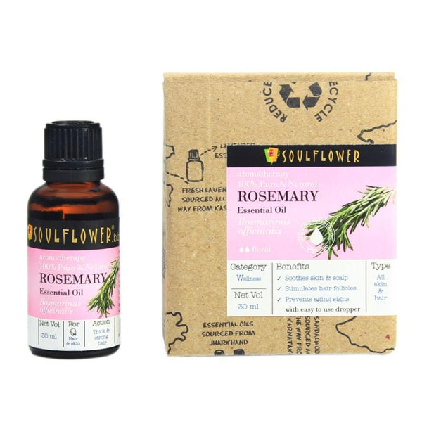 Soulflower Rosemary Essential Oil for Hair and Skin, 30ml