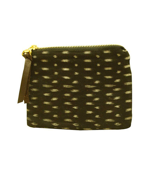 Eco-friendly Women's Ikat Printed Black Color Coin Pouch With Zip