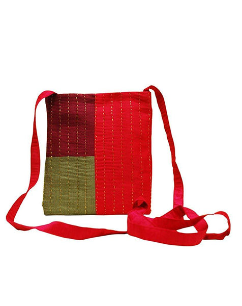 Handcrafted Sling Bag (03) - Red, Maroon and Brown