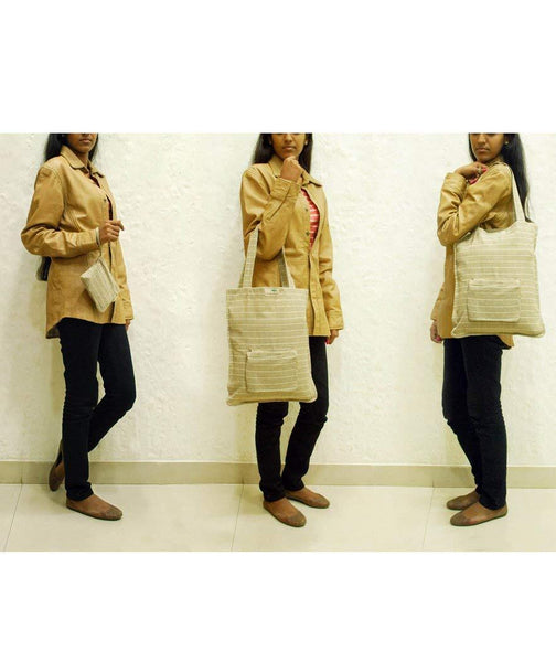 Eco-friendly Cotton Fabric Brown Checks Compact Tote