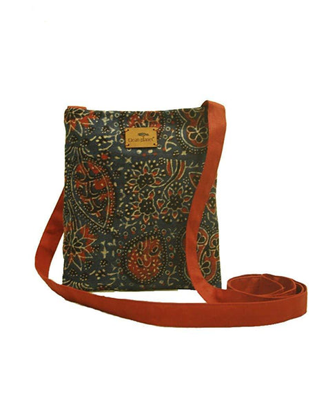 Eco-friendly Women's Ajrakh Sling Bag with Blue, White, Red and Black Print
