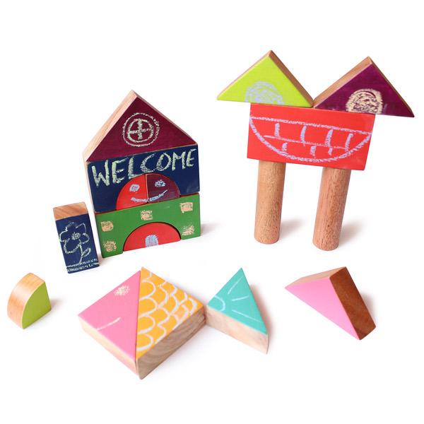 Wooden Chalk-O-Block Toys Set - 100% Safe, Natural & Eco-friendly