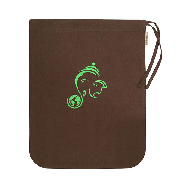 Ganesha's World Eco-Friendly Drawstring Gift Bag (Brown & Green)
