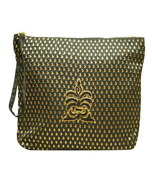 Varanasi Silk Clutch (01) - Black and Gold