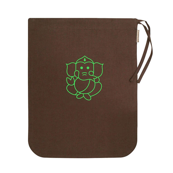 Eco-Friendly Drawstring Gift Bag (Ganesha's Blessings Printed Dark Brown and Green)