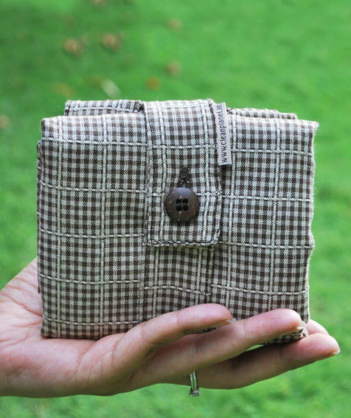Eco-friendly Checkered Compact Brown Cotton Tote Bag