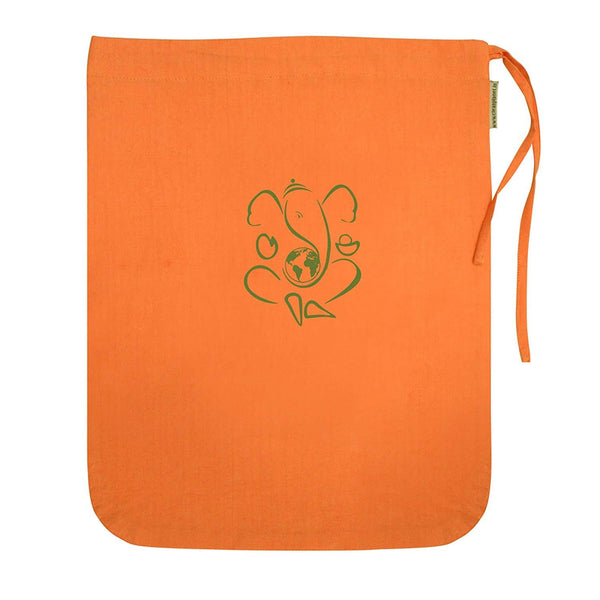 Eco-friendly Bal Ganesh Drawstring Gift Bag (Orange & Olive)
