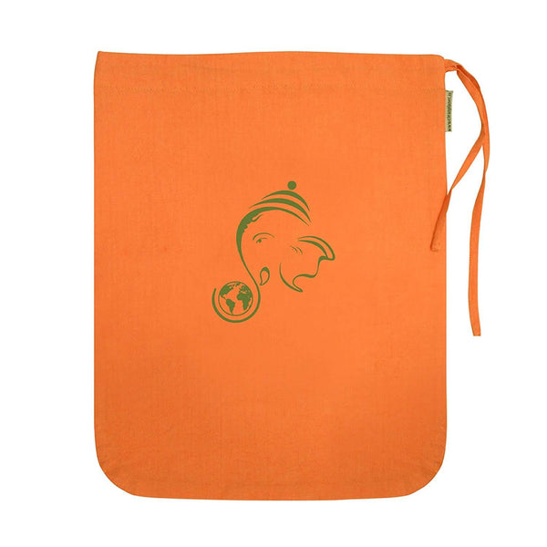 Eco-friendly Ganesha Drawstring Gift Bag (Orange and Green)