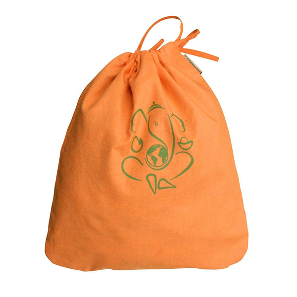 Eco-friendly Bal Ganesh Drawstring Gift Bag (Orange & Olive)