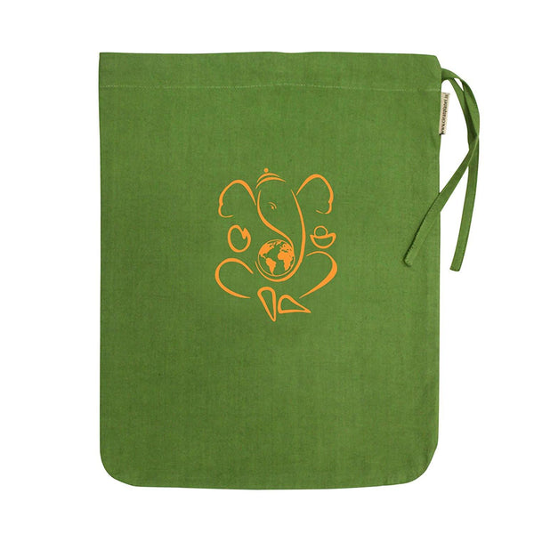Eco-friendly Ganesha Drawstring Gift Bag (Dark Green & Yellow)