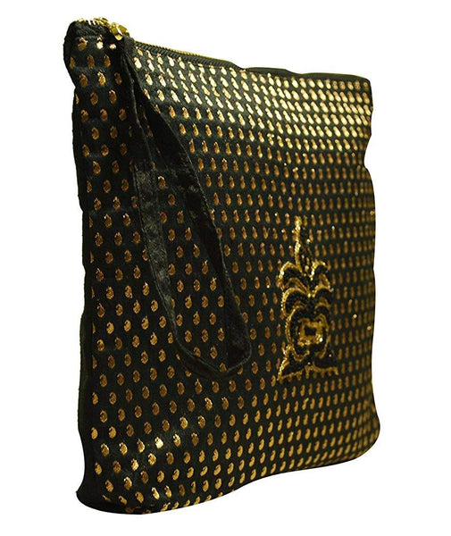 Varanasi Silk Clutch (01) - Black and Gold