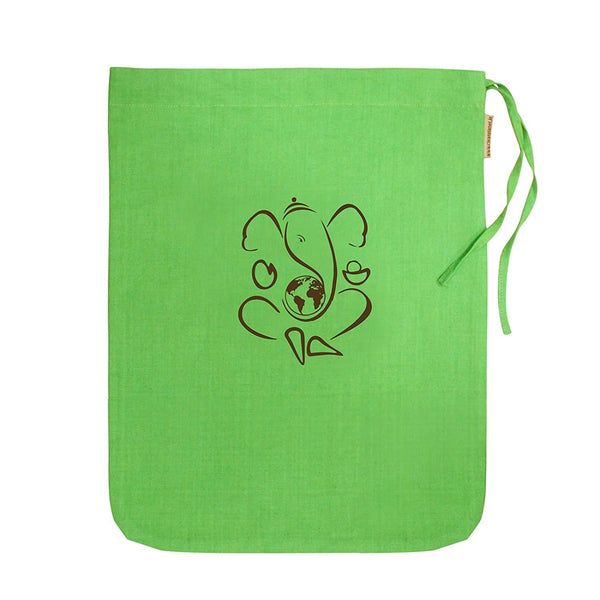 Eco-friendly Ganesha Drawstring Gift Bag (Green and Brown)