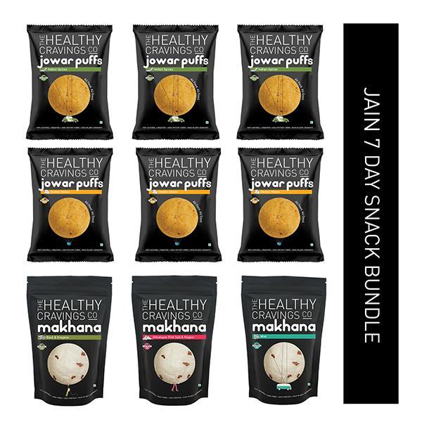 7 Day Jain Roasted Snack Bundle (Makhana + Jowar Puffs, 9 Packs), 285 gm