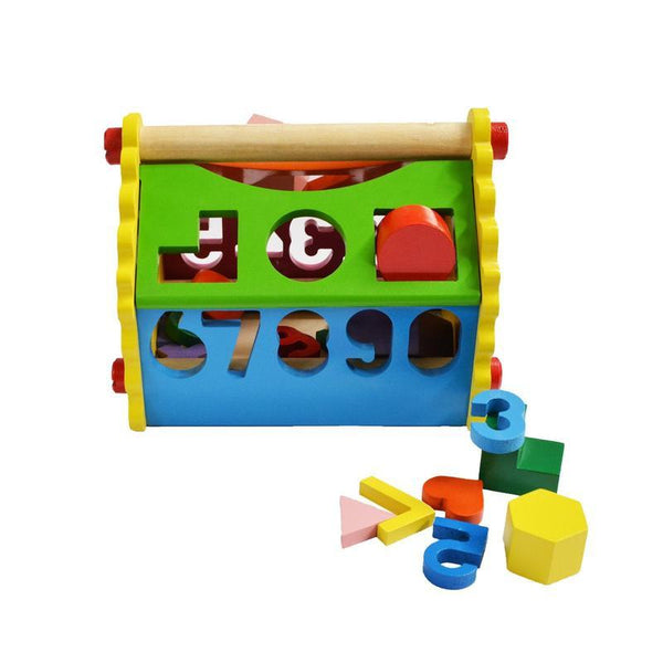 Wooden Number & Shape Sorting House Toy for Addition, Subtraction & Time-telling Skills
