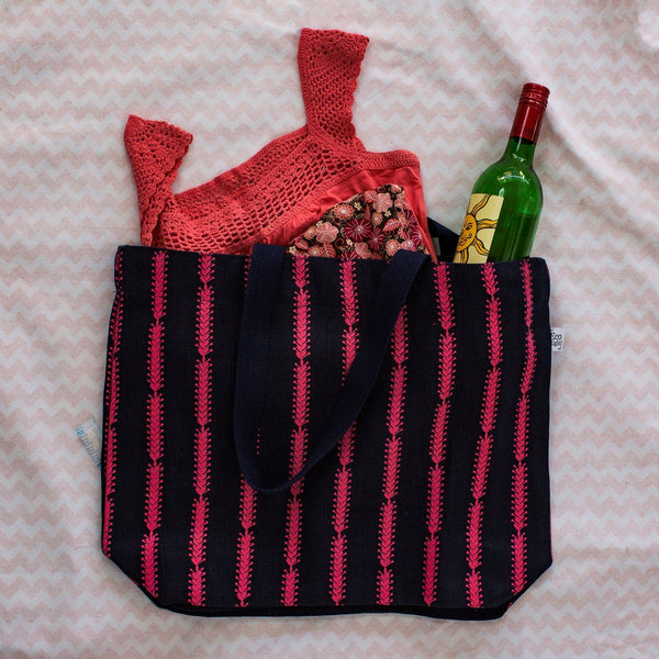 Reusable Juton Large Zipper Tote Bag -Black