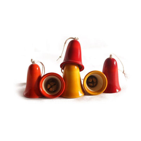 Wooden Christmas Tree Bells Handcrafted by Traditional Artisans (Pack of 6)