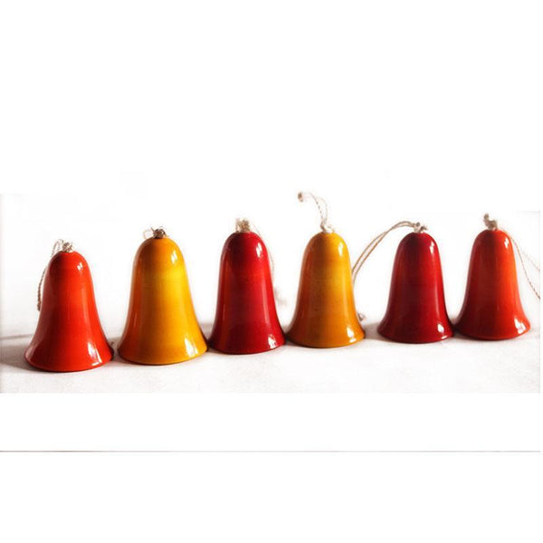Wooden Christmas Tree Bells Handcrafted by Traditional Artisans (Pack of 6)