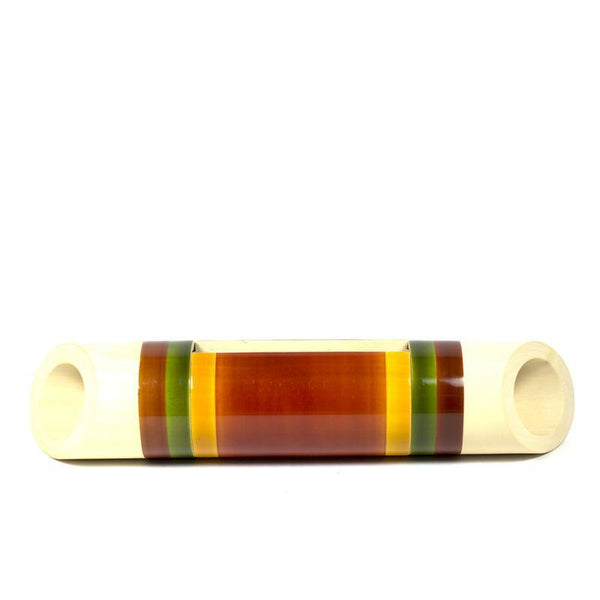Electricity-Free Natural Ivory Wood Speaker/ Amplifier - Classic Wedge Cut - Coloured Bands