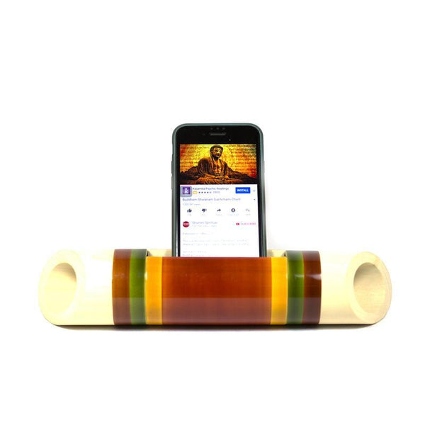 Electricity-Free Natural Ivory Wood Speaker/ Amplifier - Classic Wedge Cut - Coloured Bands