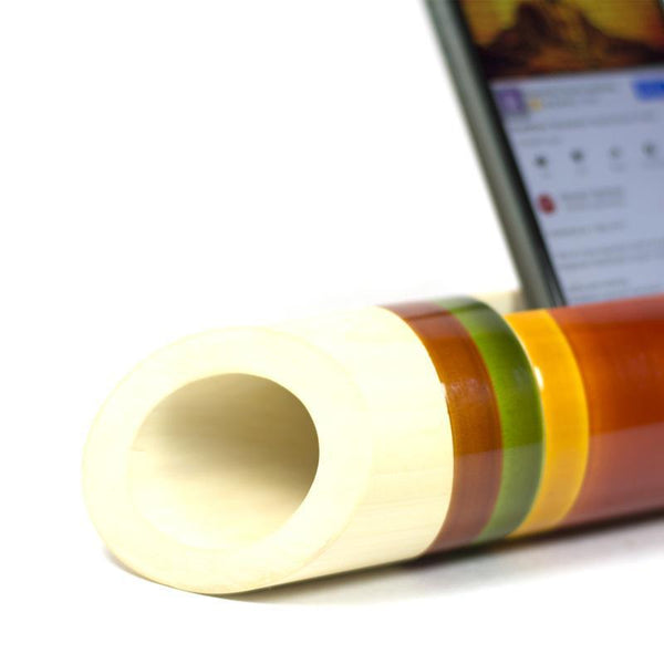 Electricity-Free Natural Ivory Wood Speaker/ Amplifier - Classic Wedge Cut - Coloured Bands