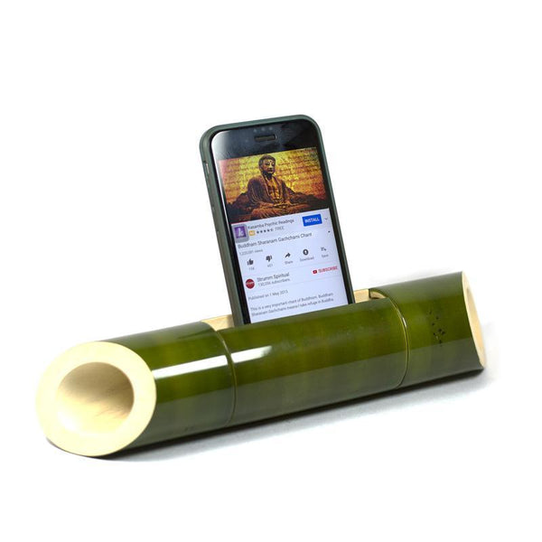 Electricity-Free Natural Ivory Wood Speaker/ Amplifier - Classic Wedge Cut - Green