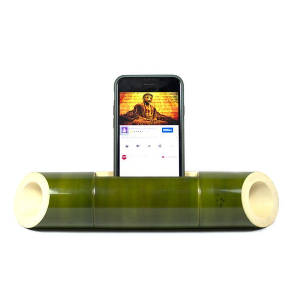 Electricity-Free Natural Ivory Wood Speaker/ Amplifier - Classic Wedge Cut - Green