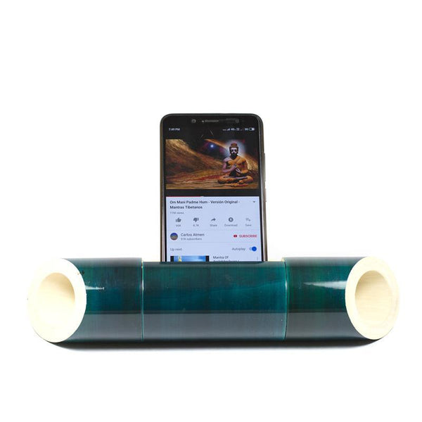Electricity-Free Natural Ivory Wood Speaker/ Amplifier - Classic Wedge Cut - Indigo