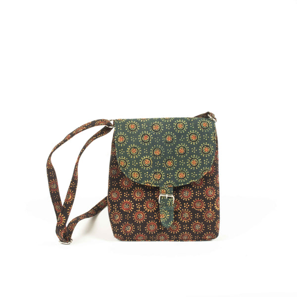 Naturally Dyed Black and Green Ajrakh Sling Bag