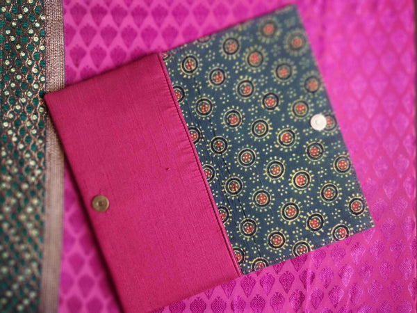 Naturally Dyed Green Ajrakh Clutch