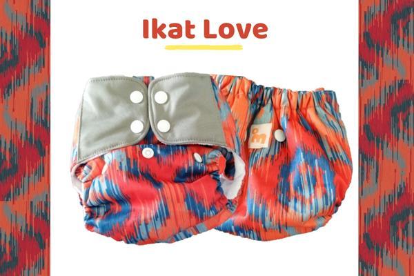All-in-One Reusable Cloth Diaper with 2 Organic Cotton Dry Feel Soakers [Day & Night Use] - Ikat Love