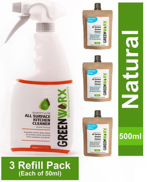 All Surface Kitchen Cleaner Combo (Spray Bottle and 3 Refill Pouches), 340g