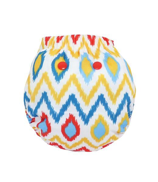All-in-One Reusable Cloth Diaper with 2 Organic Cotton Dry Feel Soakers [Day & Night Use] - Ikat Chevron