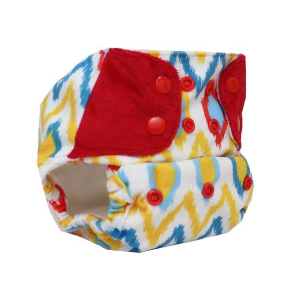 All-in-One Reusable Cloth Diaper with 2 Organic Cotton Dry Feel Soakers [Day & Night Use] - Ikat Chevron