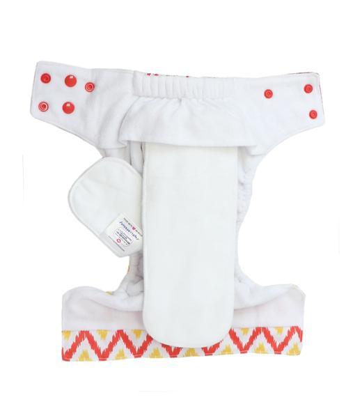 All-in-One Reusable Cloth Diaper with 2 Organic Cotton Dry Feel Soakers [Day & Night Use] - Ikat Chevron