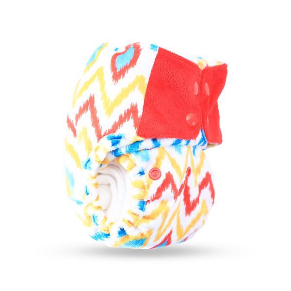 All-in-One Reusable Cloth Diaper with 2 Organic Cotton Dry Feel Soakers [Day & Night Use] - Ikat Chevron