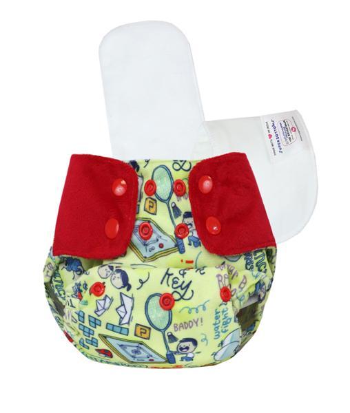 All-in-One Reusable Cloth Diaper with 2 Organic Cotton Dry Feel Soakers [Day & Night Use] - Doodle Love