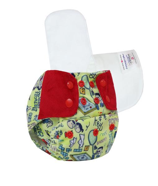 All-in-One Reusable Cloth Diaper with 2 Organic Cotton Dry Feel Soakers [Day & Night Use] - Doodle Love
