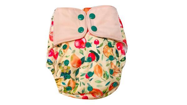 All-in-One Reusable Cloth Diaper with 2 Organic Cotton Dry Feel Soakers [Day & Night Use] - Fruit Burst