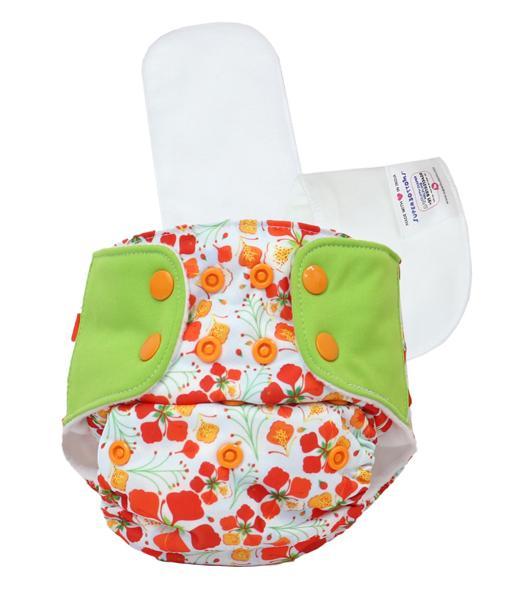 All-in-OneReusable Cloth Diaper with 2 Organic Cotton Dry Feel Soakers [Day & Night Use] - Gulmohar