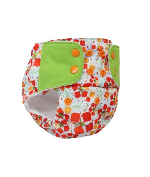All-in-OneReusable Cloth Diaper with 2 Organic Cotton Dry Feel Soakers [Day & Night Use] - Gulmohar