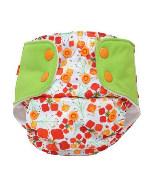All-in-OneReusable Cloth Diaper with 2 Organic Cotton Dry Feel Soakers [Day & Night Use] - Gulmohar