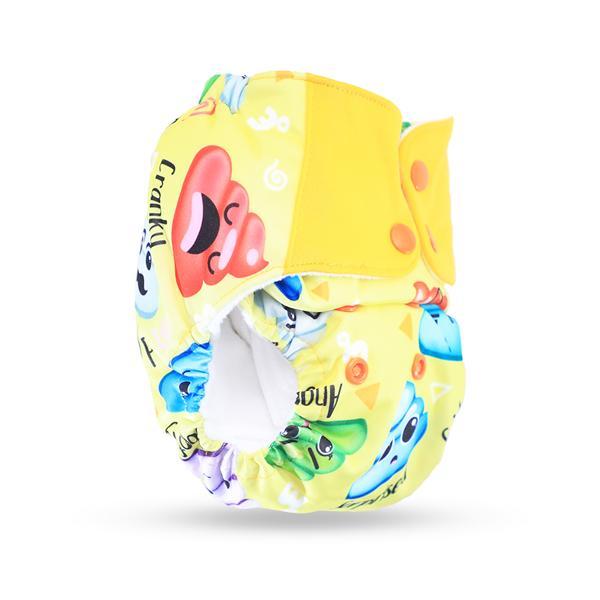 All-in-One Reusable Cloth Diaper with 2 Organic Cotton Dry Feel Soakers [Day & Night Use] - Poopy Face
