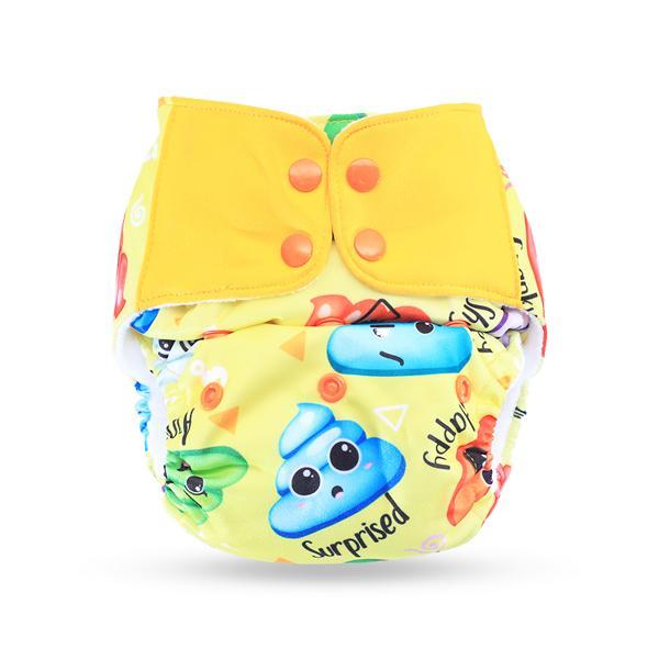 All-in-One Reusable Cloth Diaper with 2 Organic Cotton Dry Feel Soakers [Day & Night Use] - Poopy Face