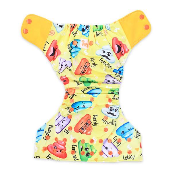 All-in-One Reusable Cloth Diaper with 2 Organic Cotton Dry Feel Soakers [Day & Night Use] - Poopy Face